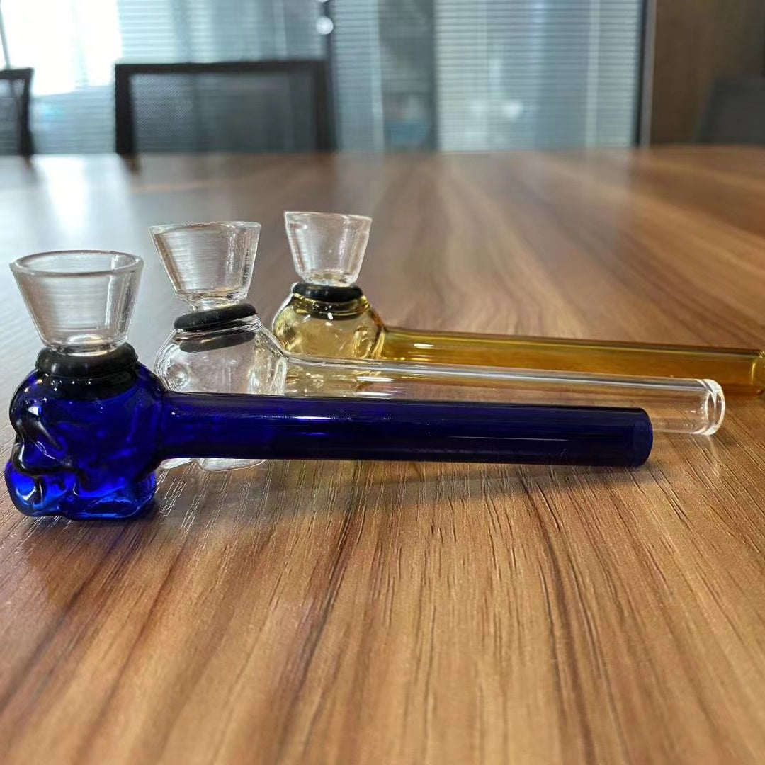Skull Glass Pipe Color Mixed Smoking Pipe