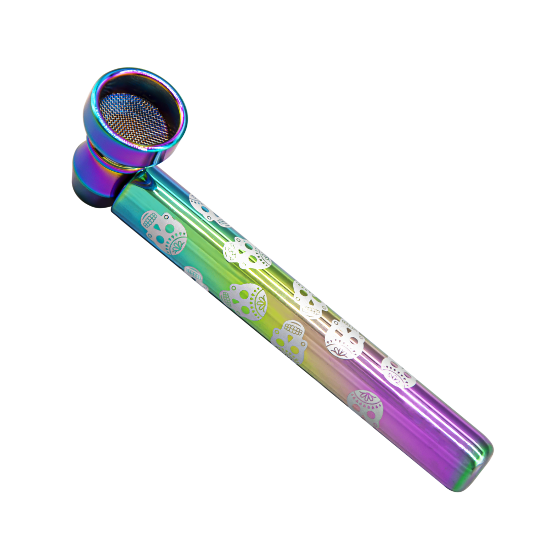Rainbow Smoking Glass Pipe 95mm with Skull