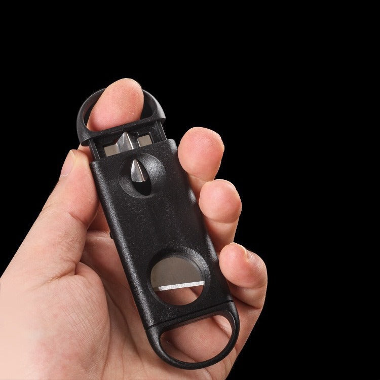 Plastic And Stainless Steel V-Shaped Double-Edged Cigar Cutter