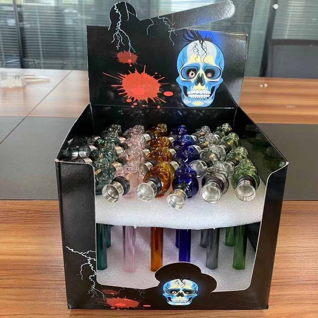 Skull Glass Pipe Color Mixed Smoking Pipe
