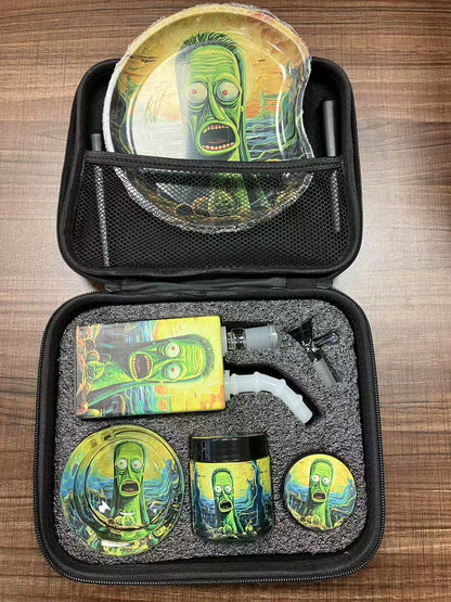 C Shape Tray Glass Juice Bong Smoking Set 6 in 1 Smoking Accessories Set