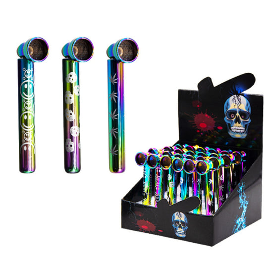 Rainbow Smoking Glass Pipe 95mm with Skull